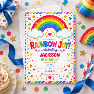 Farbige Regenbogen Freude 7. Geburtstags-Party für Einladung