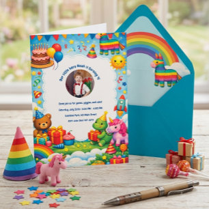 Farbige Regenbogen-Geburtstagseinladung Einladung