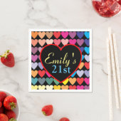 Farbige Regenbogen-Herzen personalisiert 21. Serviette (Beispiel)