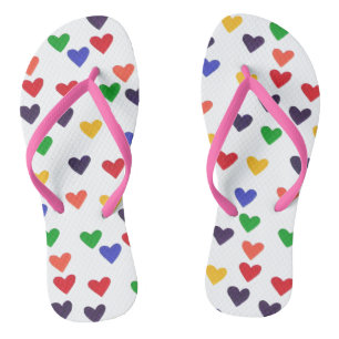 Farbige Regenbogen-Herzen Rosa Riemen Flipflops Badesandalen