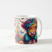 Farbige Regenbogen Highland-Kuh Kaffeetasse (VorderseiteRechts)
