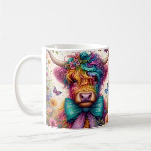 Farbige Regenbogen Highland-Kuh Kaffeetasse (Links)