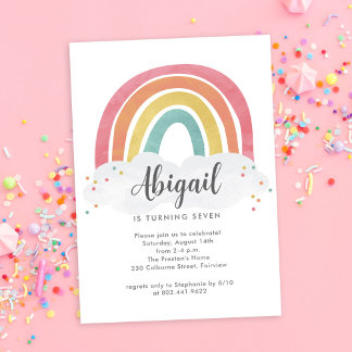 Farbige Regenbogen-Kalligrafie-Kindergeburtstag Einladung