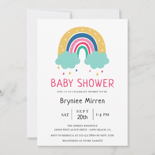 Farbige Regenbogen-Kinderdusche Einladung (Vorderseite)