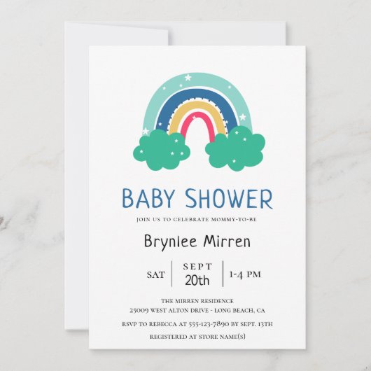 Farbige Regenbogen-Kinderdusche Einladung (Vorderseite)