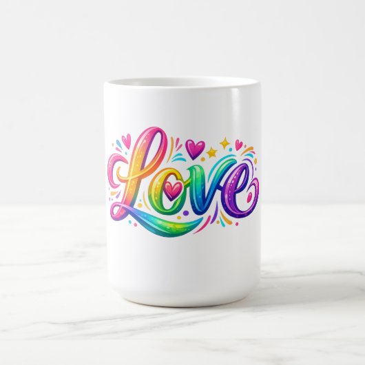 Farbige Regenbogen-Liebe-Typografie-Design Kaffeetasse (Mittel)