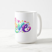 Farbige Regenbogen-Liebe-Typografie-Design Kaffeetasse (VorderseiteRechts)