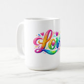 Farbige Regenbogen-Liebe-Typografie-Design Kaffeetasse (Vorderseite Links)