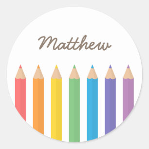 Farbige Regenbogen-Malerfarbstifte für Schulkinder Runder Aufkleber
