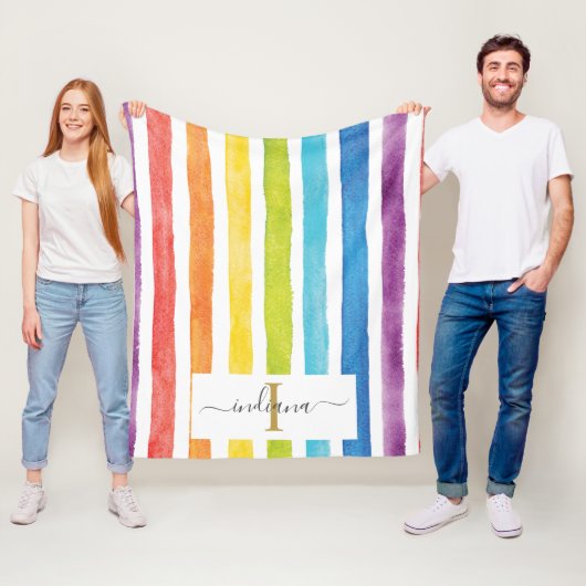 Farbige Regenbogen-Monogramm-Aquarellschrift Fleecedecke (Beispiel)