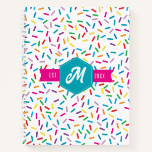 Farbige Regenbogen-Streusel Retro-Monogramm Notizblock