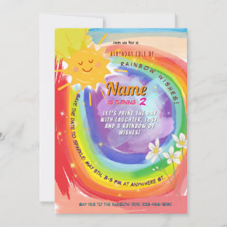 Farbige Regenbogen-Whimsy-Party-Geburtstag Einladung