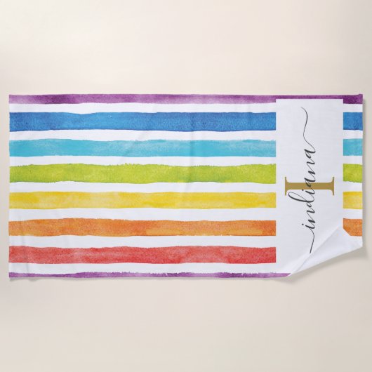 Farbige Regenbogenfarben, Monogramm Name Wasserfar Strandtuch (Vorderseite)