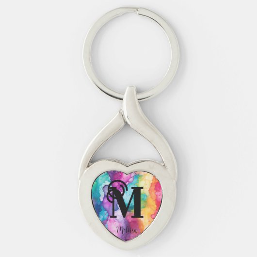 Farbige Regenbogenmonogramm Schlüsselanhänger (Vorderseite)