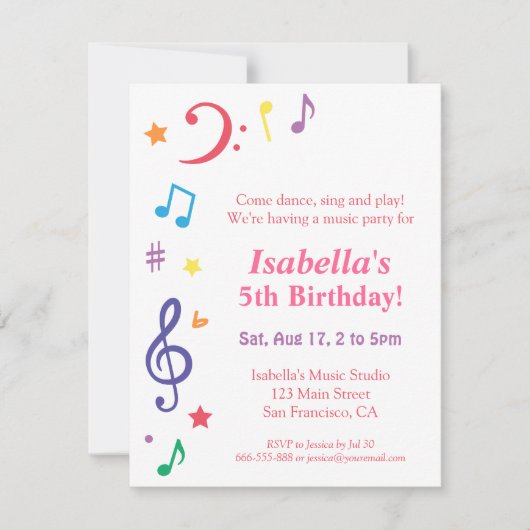 Farbige Regenbogenmusik Geburtstagsparty Einladung (Vorderseite)