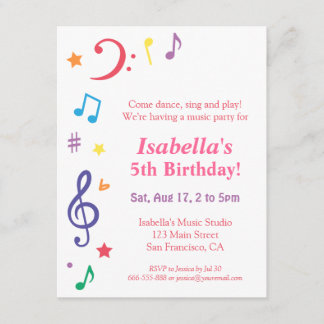 Farbige Regenbogenmusik Geburtstagsparty Einladung