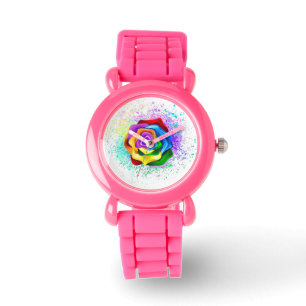 Farbige Regenbogenrose Armbanduhr