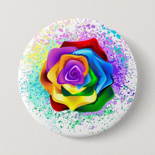 Farbige Regenbogenrose Button (Vorderseite)