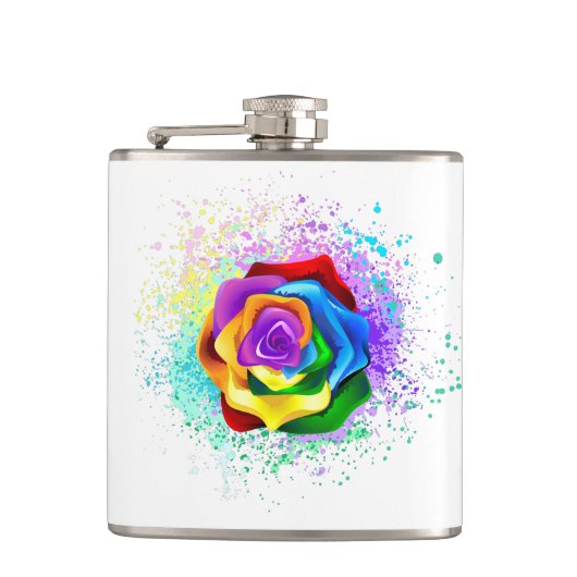 Farbige Regenbogenrose Flachmann (Vorderseite)