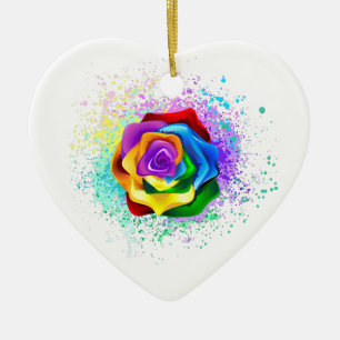 Farbige Regenbogenrose Keramik Ornament