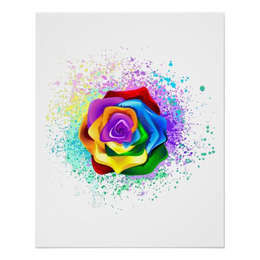 Farbige Regenbogenrose Poster (Vorderseite)