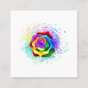 Farbige Regenbogenrose Quadratische Visitenkarte