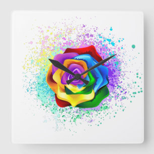 Farbige Regenbogenrose Quadratische Wanduhr