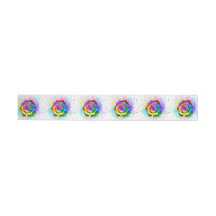 Farbige Regenbogenrose Rundum-Adressaufkleber