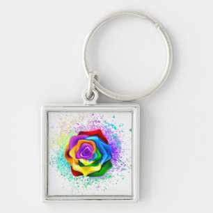 Farbige Regenbogenrose Schlüsselanhänger