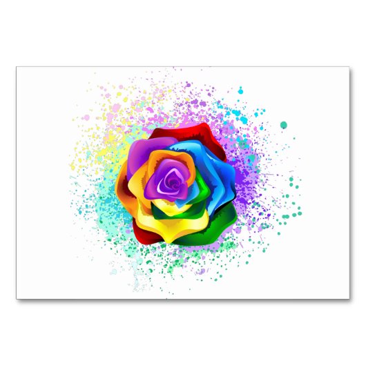 Farbige Regenbogenrose Tischnummer (Vorderseite)
