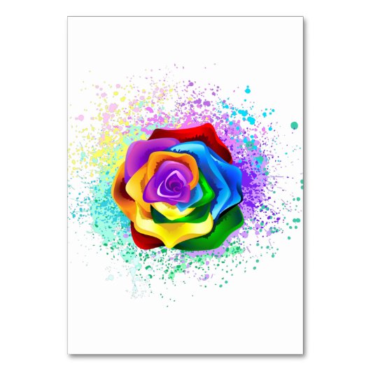 Farbige Regenbogenrose Tischnummer (Vorderseite)