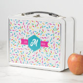 Farbige Regenbogensprinklen Retro-Monogramm Metall Brotdose (Beispiel)