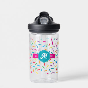 Farbige Regenbogensprinklen Retro-Monogramm Trinkflasche