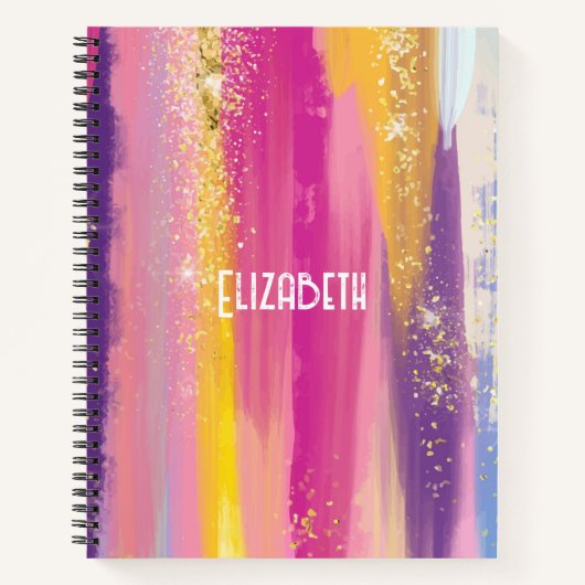 Farbige Regenbogenstreifen mit Imitaten Gold Glitz Notizblock (Vorderseite)