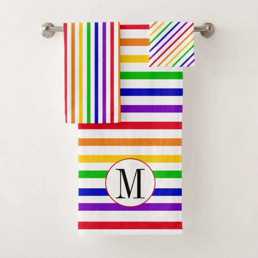 Farbige Regenbogenstreifen und Monogramm Badhandtuch Set (Insitu)
