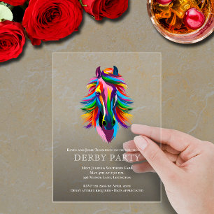 Farbige Rennpferd Derby-Party Smoky Acryleinladungen