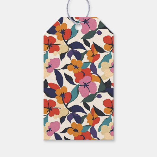 Farbige Retro Abstrakt florale Gemustert Geschenkanhänger (Vorderseite)