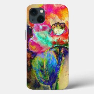 Farbige retro abstrakte Mohn-Wasserfarbe iPhone 13 Hülle