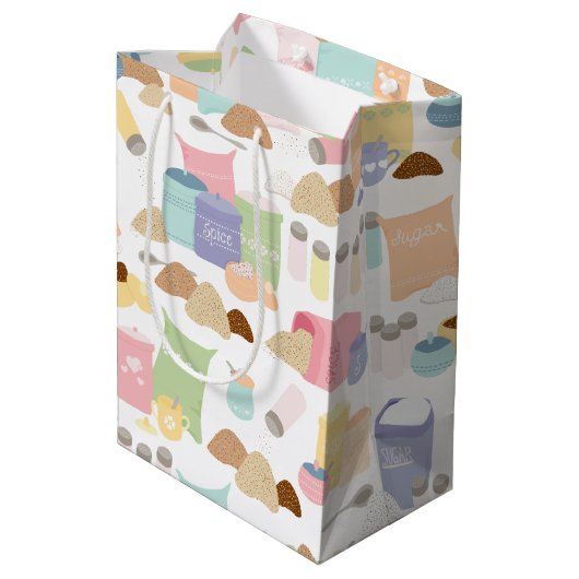 Farbige Retro-Backhilfsmittel Mittlere Geschenktüte (Rückseite Schrägansicht)