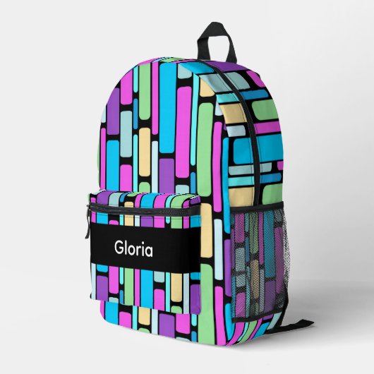 Farbige Retro-Blöcke Bedruckter Rucksack (Rückseitige Ecke Rechts)