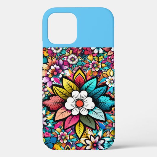 Farbige Retro-Blume Blau Rosa Weiß Case-Mate iPhone Hülle (Rückseite)