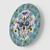 Farbige Retro-Blume & Diamanten-Skulptur Große Wanduhr (Winkel)