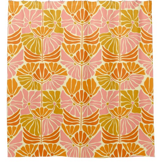 Farbige Retro-Blume Duschvorhang (Vorderseite)