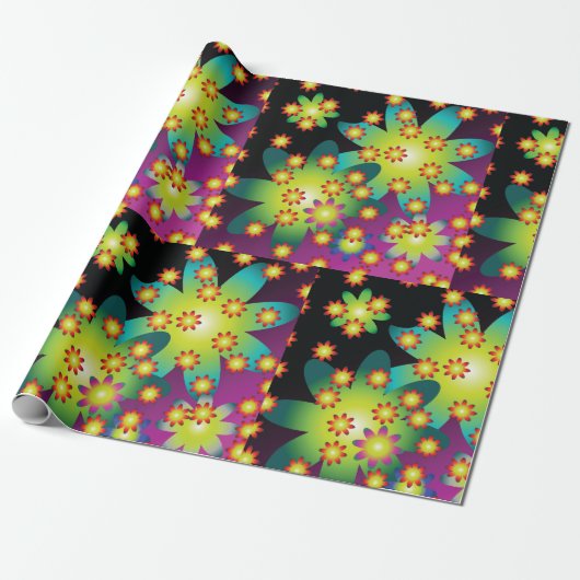 Farbige Retro-Blume Geschenkpapier (Ungerollt)