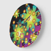 Farbige Retro-Blume Große Wanduhr (Winkel)