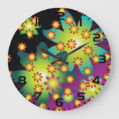 Farbige Retro-Blume Große Wanduhr (Vorderseite)
