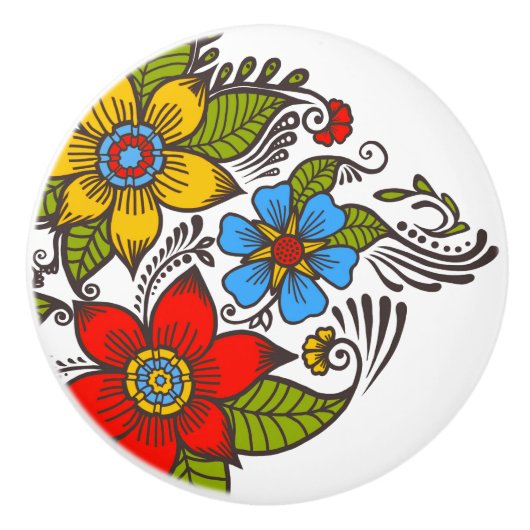 Farbige Retro-Blume Keramikknauf (Vorderseite)