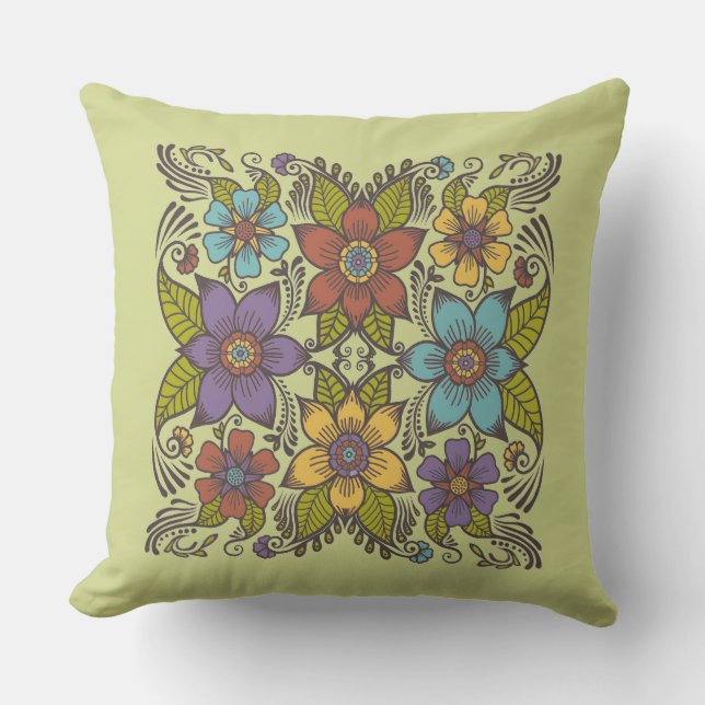Farbige Retro-Blume Kissen (Vorderseite)