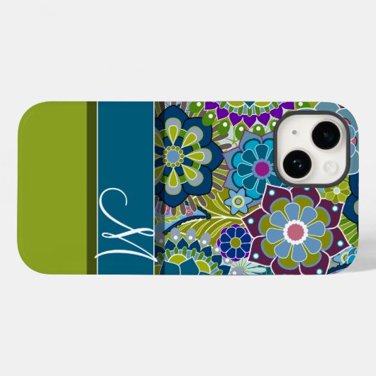 Farbige Retro-Blume mit Monogramm Case-Mate iPhone Hülle (Rückseite (Horizontal))