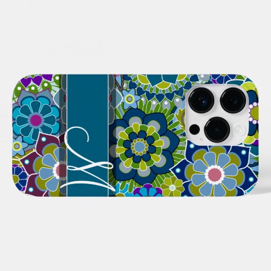 Farbige Retro-Blume mit Monogramm Case-Mate iPhone Hülle (Rückseite (Horizontal))